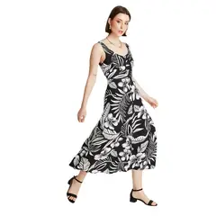 LORENZO DI PONTTI - Vestido Maxi Negro De Lino Estampado Sin Mangas