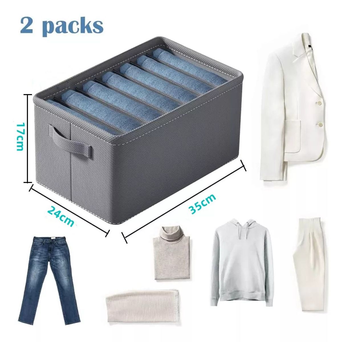 KUANGYE - Pack 2 Cajas De Almacenamiento Para Vaqueros Suéter Gris