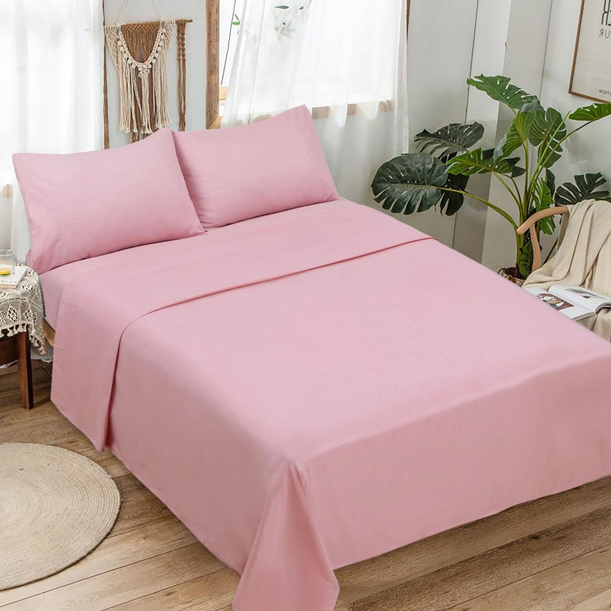 GENERICO - Juego de Sábanas 1.5 Plazas Color Rosado