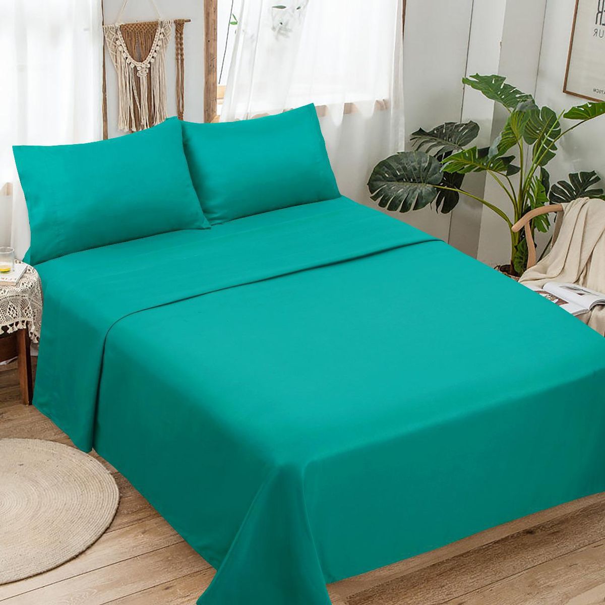 GENERICO - Juego de Sábanas 1.5 Plazas Color Turquesa