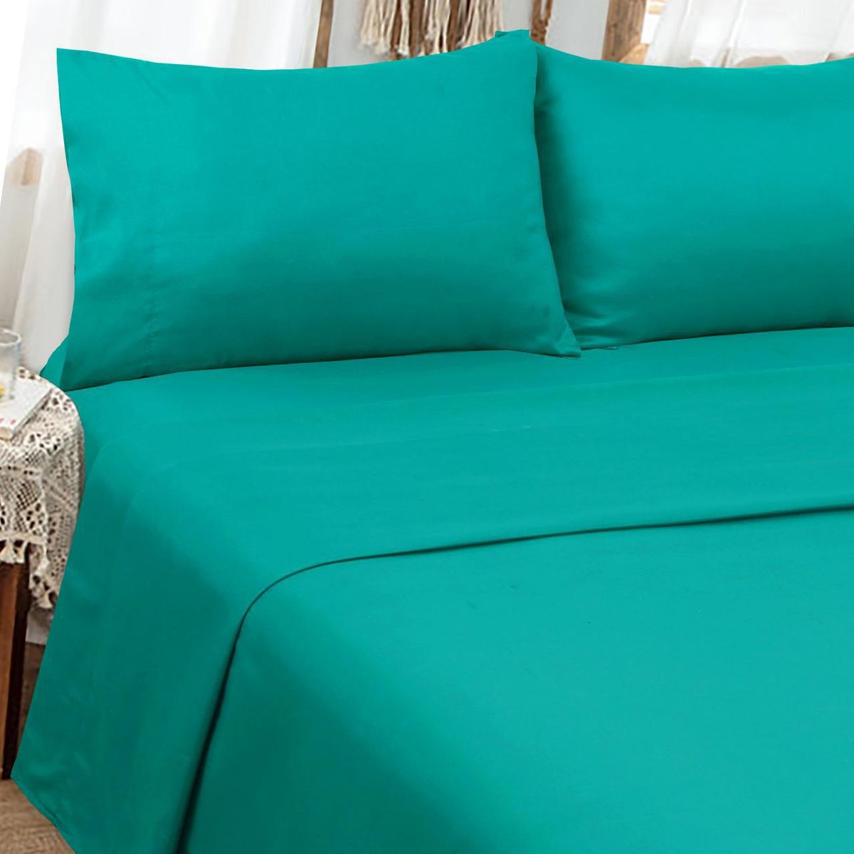 GENERICO - Juego de Sábanas 1.5 Plazas Color Turquesa