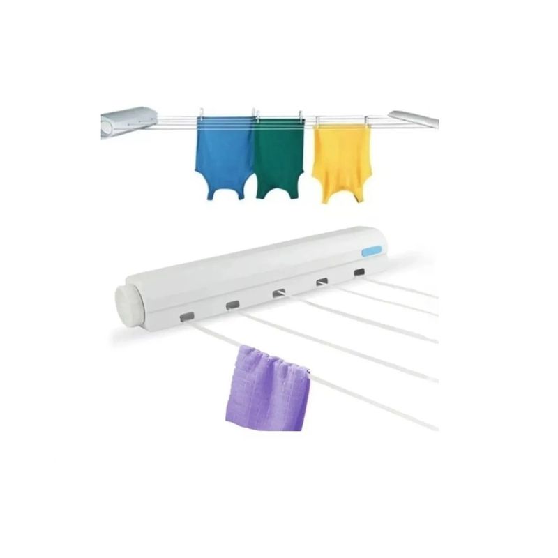 GENERICO - Tendedero Retráctil Plegable Pared Interior Exterior 5líneas Blanco