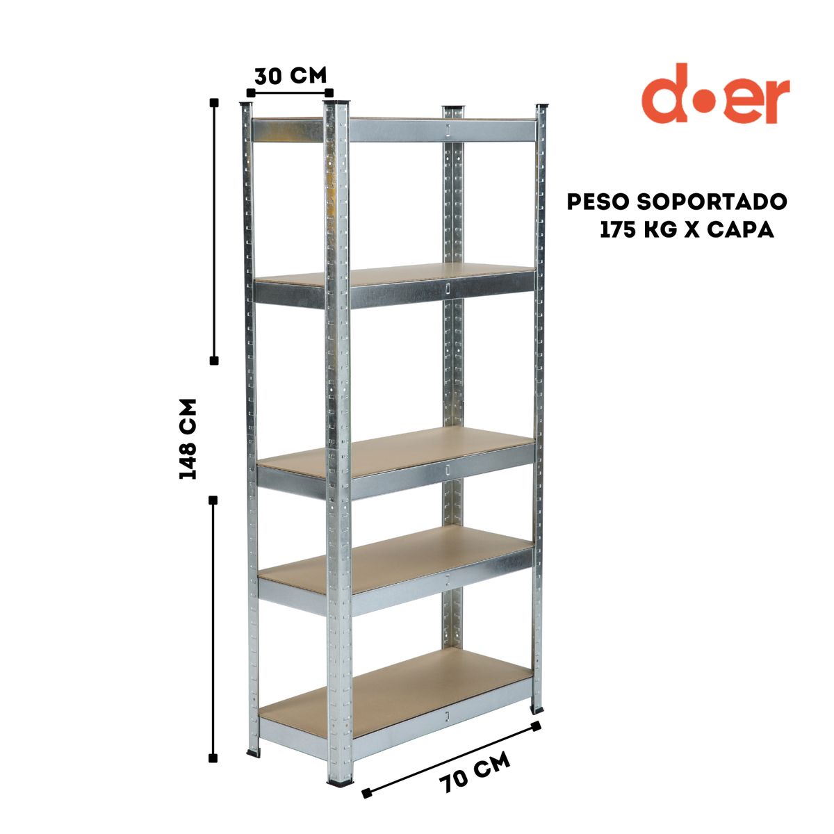 DOER - Estante Rack Metálico 148x70x30 galvanizado