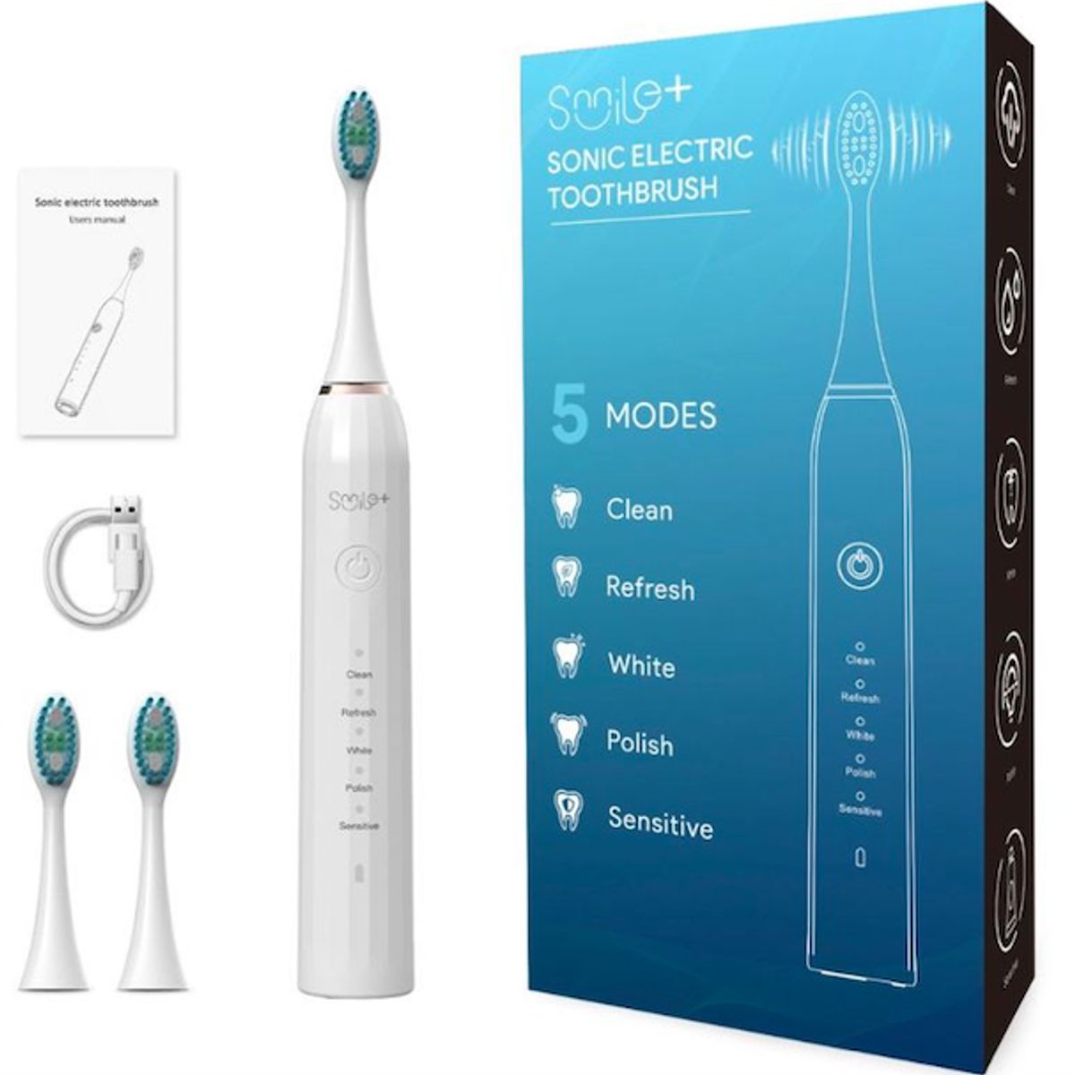 GENERICO - Cepillo Eléctrico Sónico Premium Limpieza Profunda y Dientes Blancos