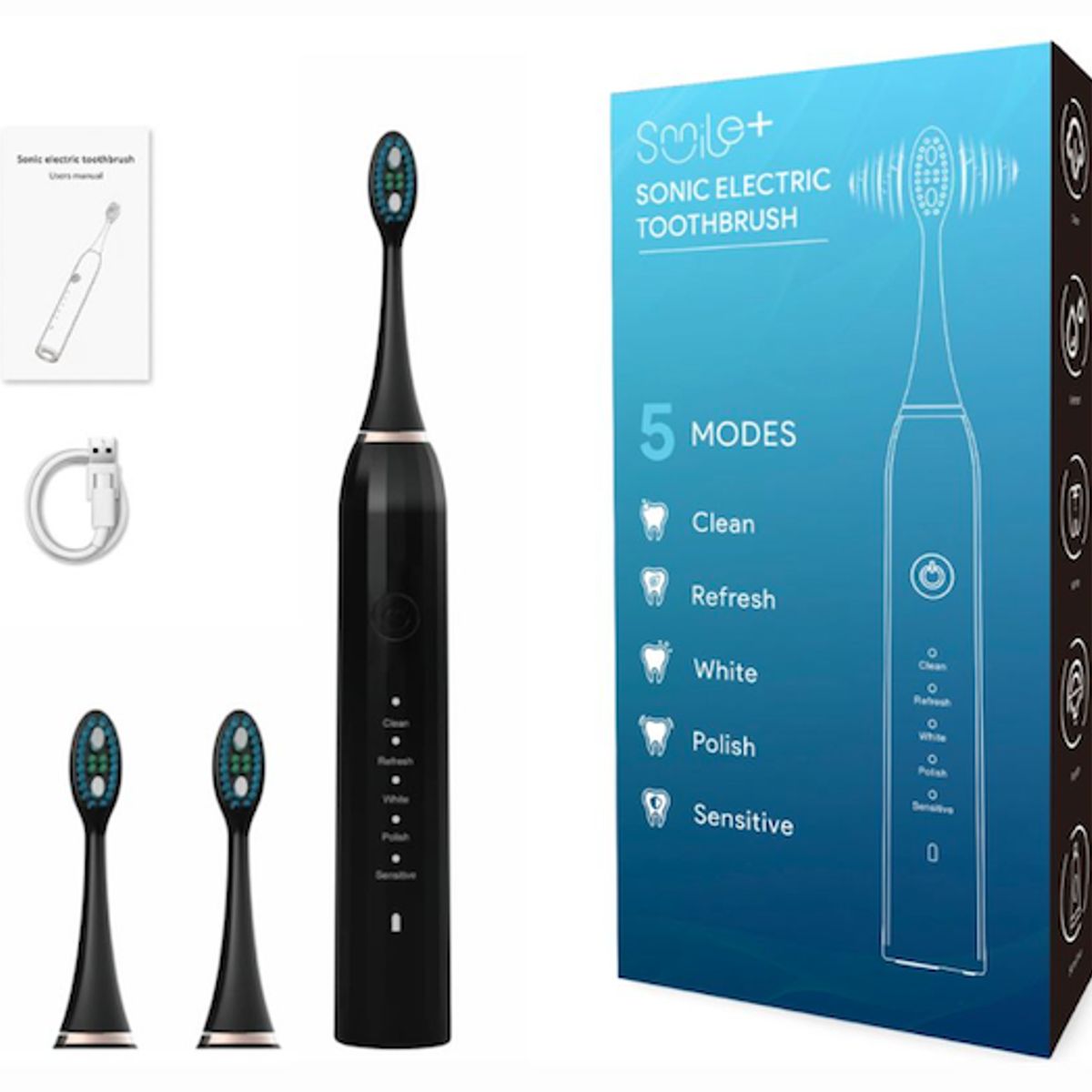 GENERICO - Cepillo Eléctrico Sónico Premium Limpieza Profunda y Dientes Blancos