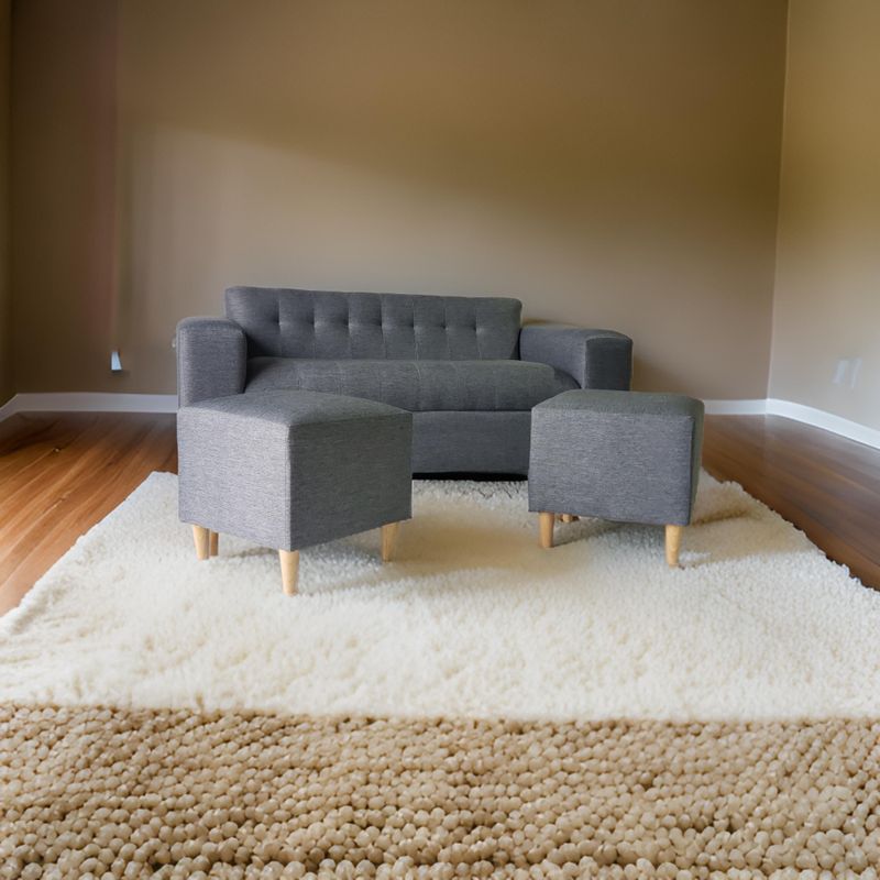 MUEBLES NEW - SOFA DOS CUERPOS MAS DOS PUFF GRIS OSCURO LINO