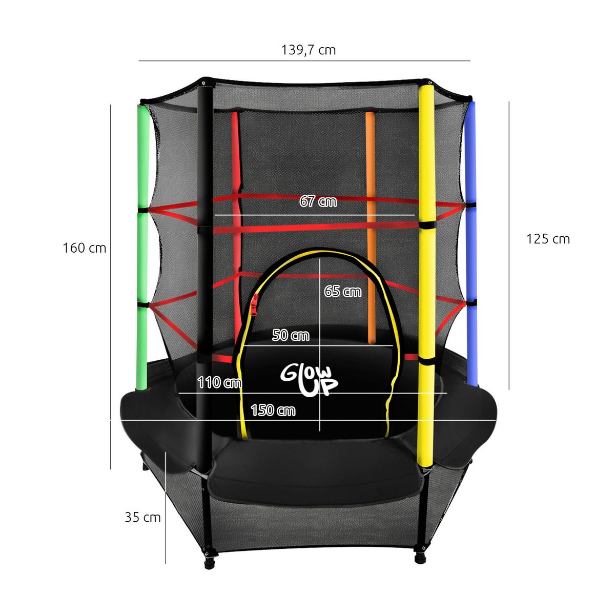 GLOWUP - Cama Elástica Glowup 4.5ft 1.40mt Malla Protección