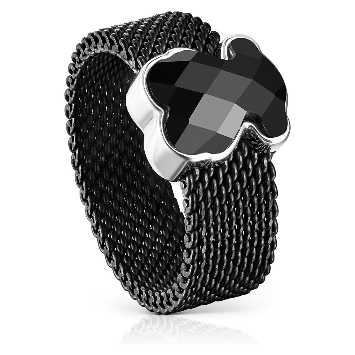 TOUS - Anillo Mesh Color De Acero Ip Negro Y Ónix Mujer Tous