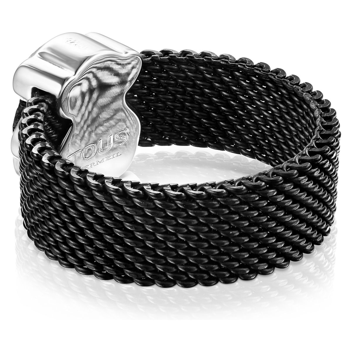 TOUS - Anillo Mesh Color De Acero Ip Negro Y Ónix Mujer Tous