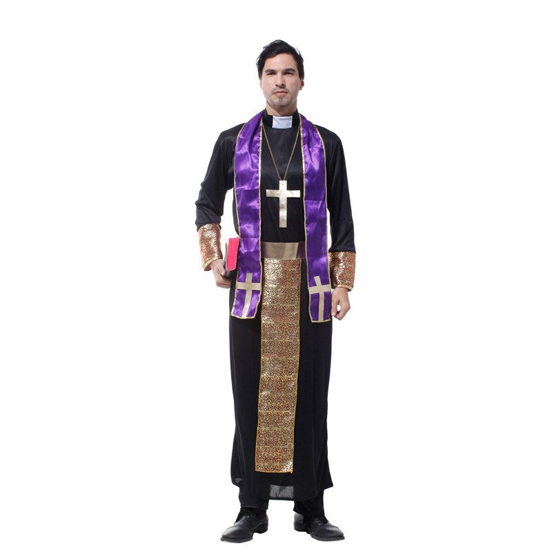 GENERICO - Disfraz Cosplay Padre Monje Morado Religioso - M