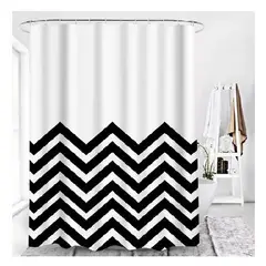 GENERICO - Cortina de baño impermeable blanca con ondas negras elegantes