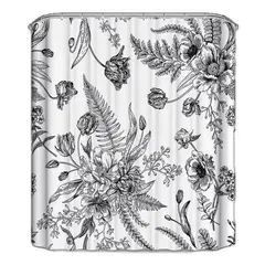 GENERICO - Cortina de baño y ducha tela impermeable blanca con flores
