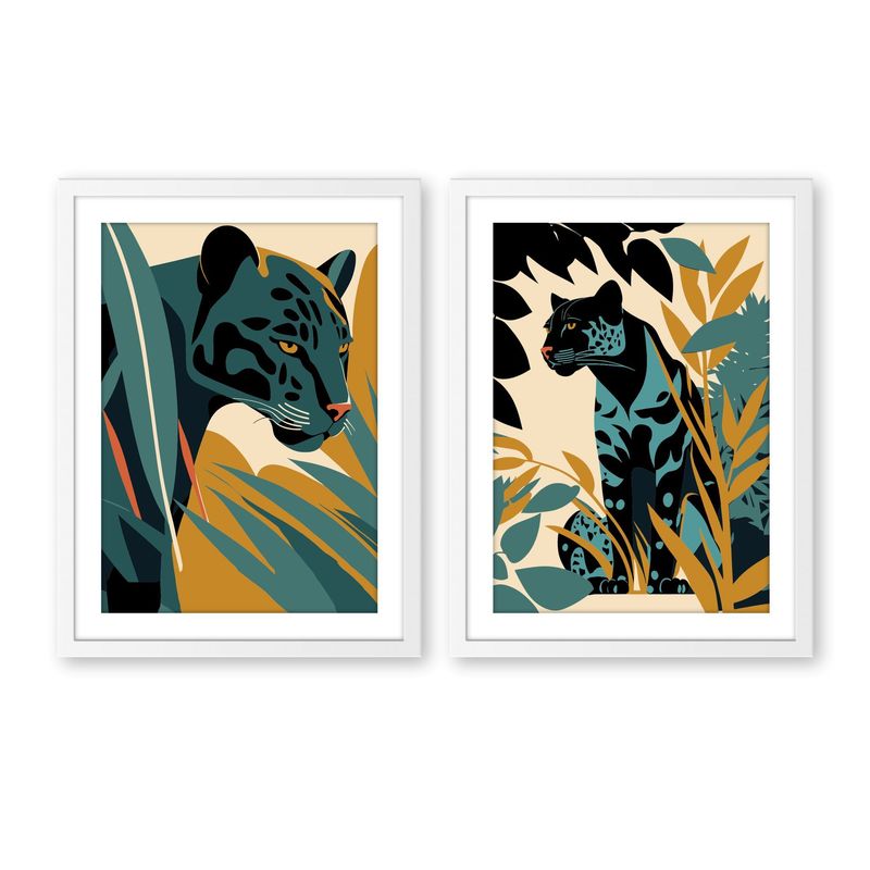 ALCUADRADO - Set Doble Cuadro Leopardo Hojas Blanco