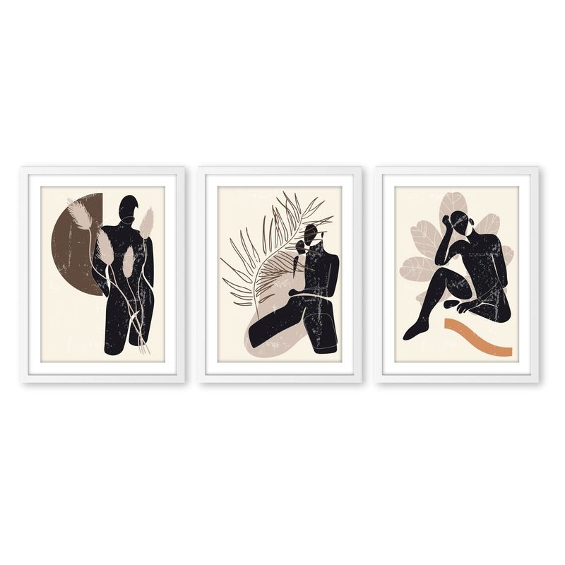 ALCUADRADO - Set Triple Cuadros  Mujer Acostada Blanco