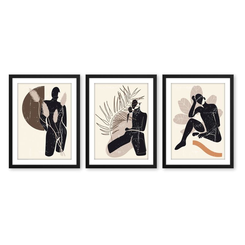 ALCUADRADO - Set Triple Cuadros  Mujer Acostada Negro