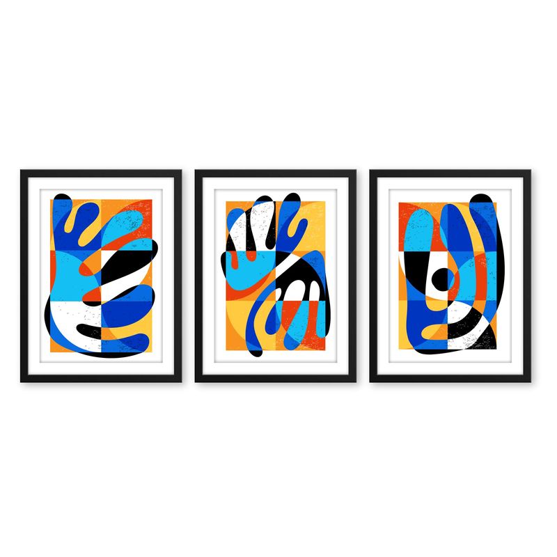 ALCUADRADO - Set Triple Cuadros Plantas Pop Art Negro