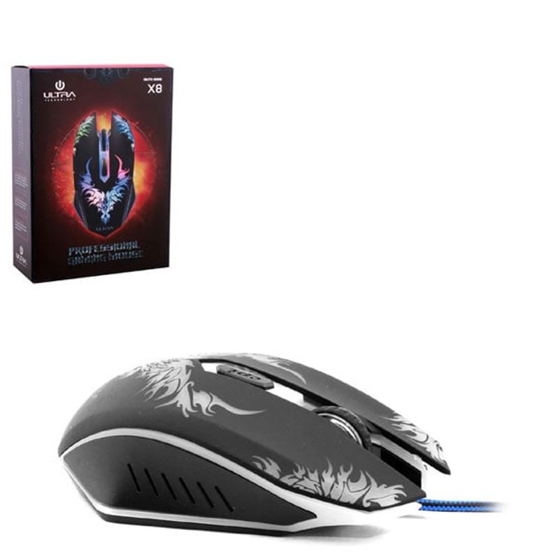 ULTRA - Mouse Alámbrico Retro Iluminado Gaming 6 Botones DPI 2400 ULTRA