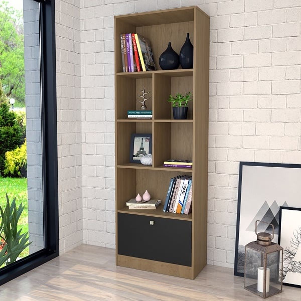 DF HOME - Librero Bali 4 niveles con puerta Castaño Negro B37.071