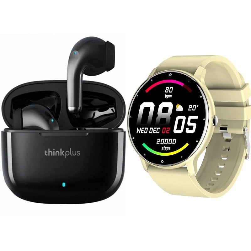 LENOVO - ZL02D reloj inteligente deportivo + combo Lenovo LP40 Pro-Amarillo