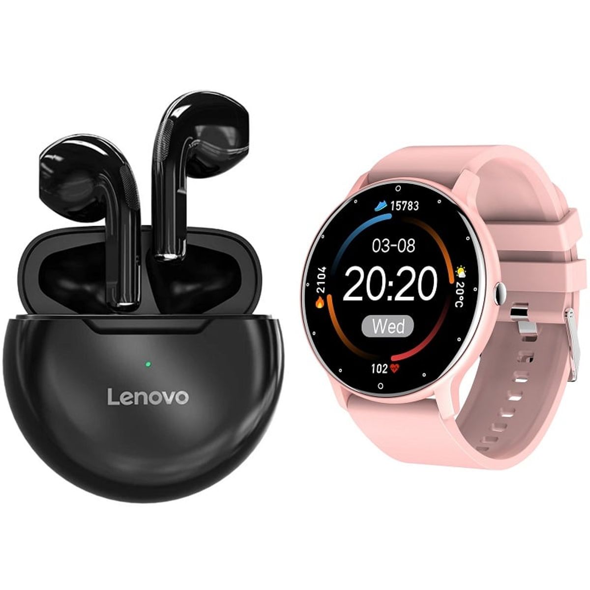 LENOVO - ZL02D reloj inteligente deportivo + combo Lenovo HT38-Rosa
