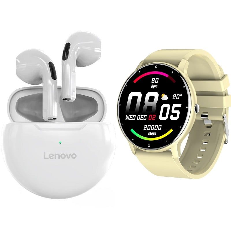LENOVO - ZL02D reloj inteligente deportivo + combo Lenovo HT38-Amarillo+Blanco
