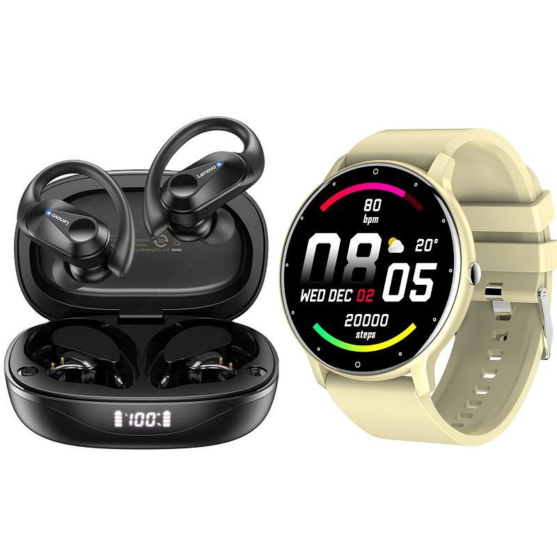 LENOVO - ZL02D reloj inteligente deportivo+combo Lenovo LP75-Amarillo+Negro