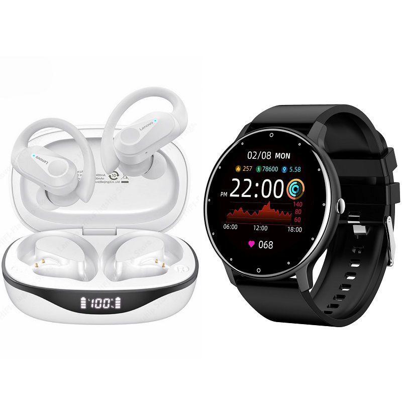 LENOVO - ZL02D reloj inteligente deportivo+combo Lenovo TWS LP75-Negro+Blanco