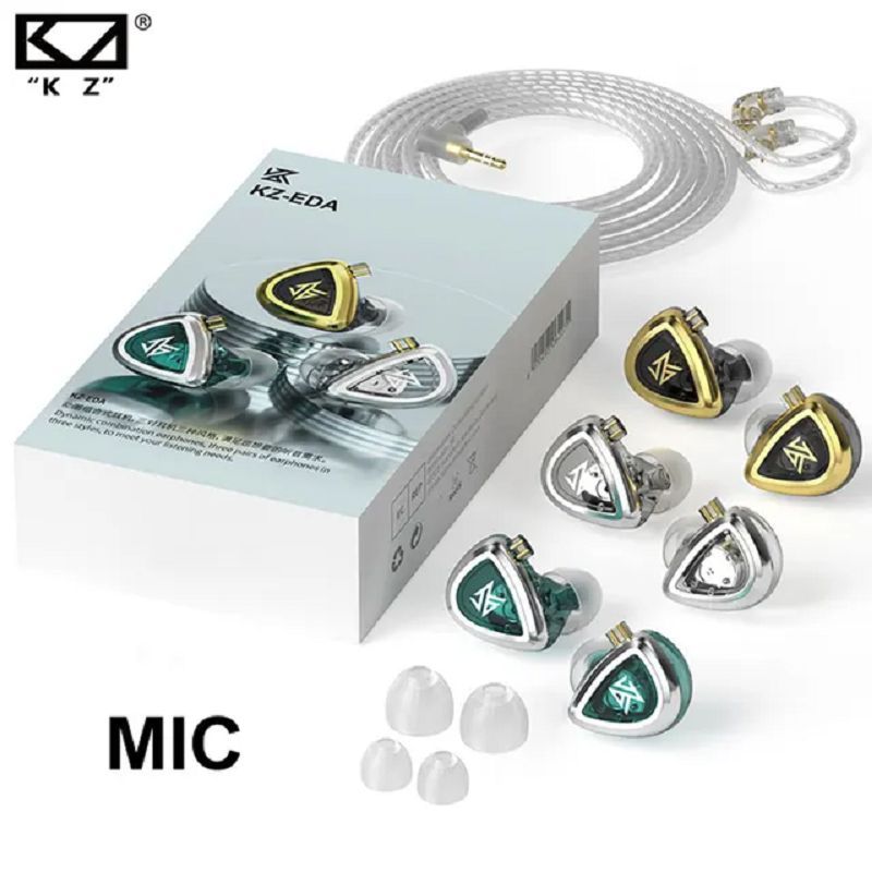 KZ - Audífonos KZ EDA con graves dinámicos-Con MicBlack+White+Cyan