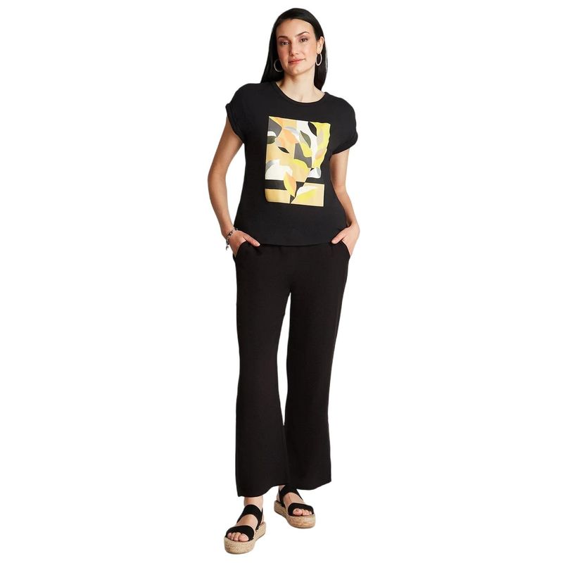 CURVI - Polera Negro Manga Corta Estampado