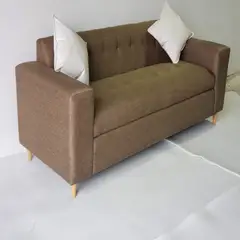 MUEBLES NEW - SOFA DOS CUERPOS MARRON LINO MAS COJINES