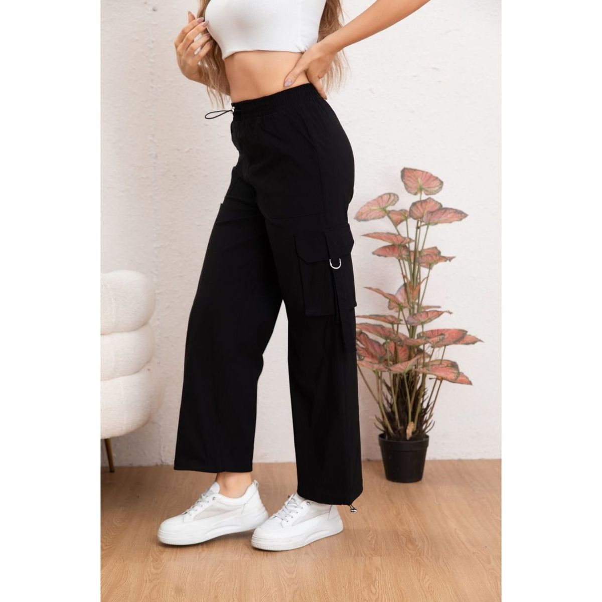 LIKE SHOP - Pantalon Mujer Cargo Recto Ancho Tendencia 0106
