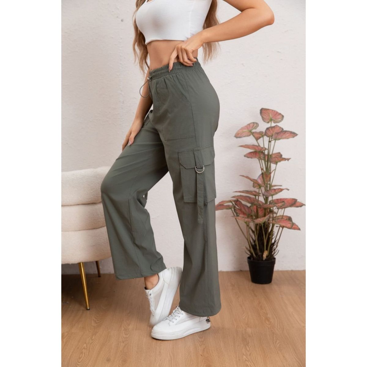 LIKE SHOP - Pantalon Mujer Cargo Recto Ancho Tendencia 0106