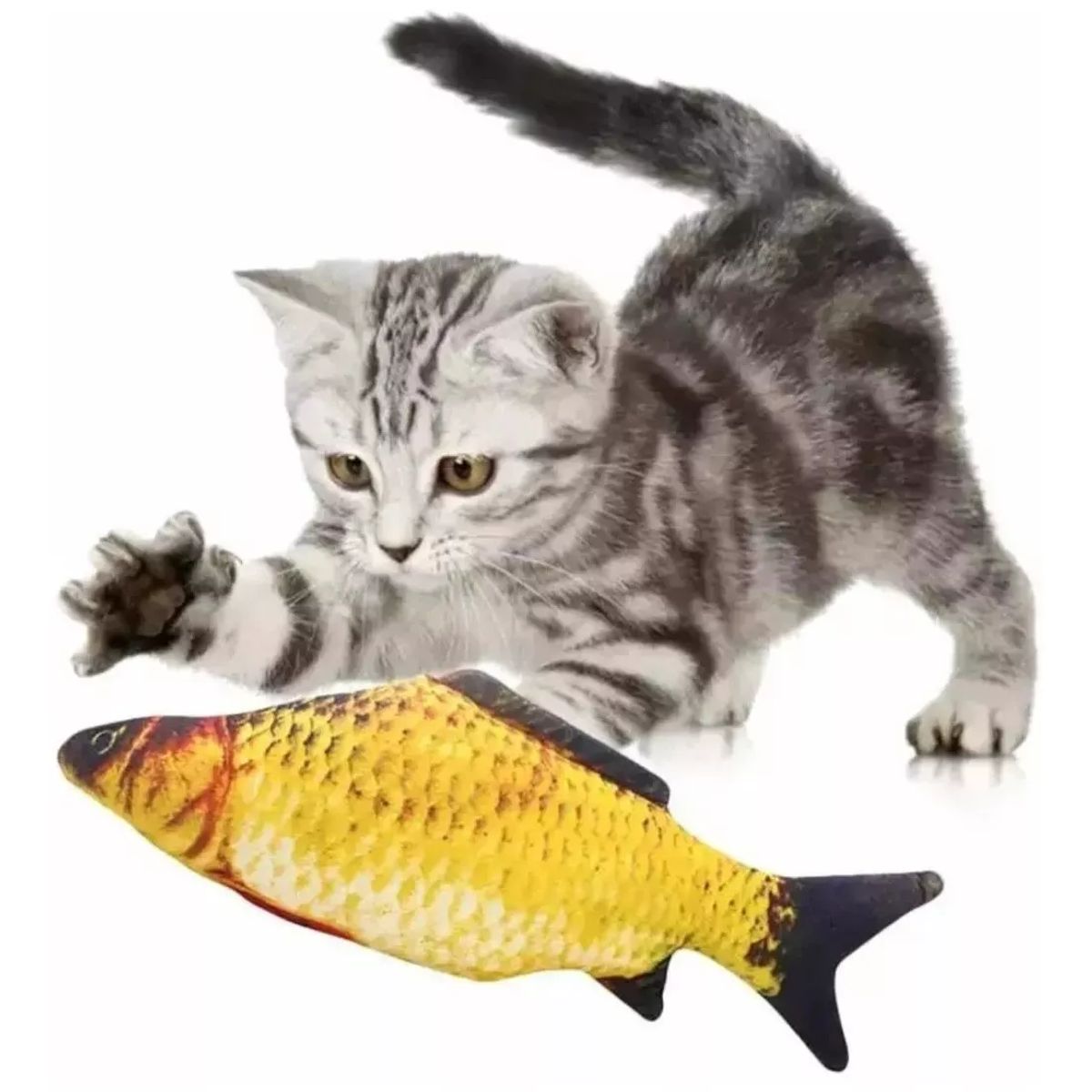 GENERICO - Pez De Peluche Con Movimiento Para Gatos color amarillo