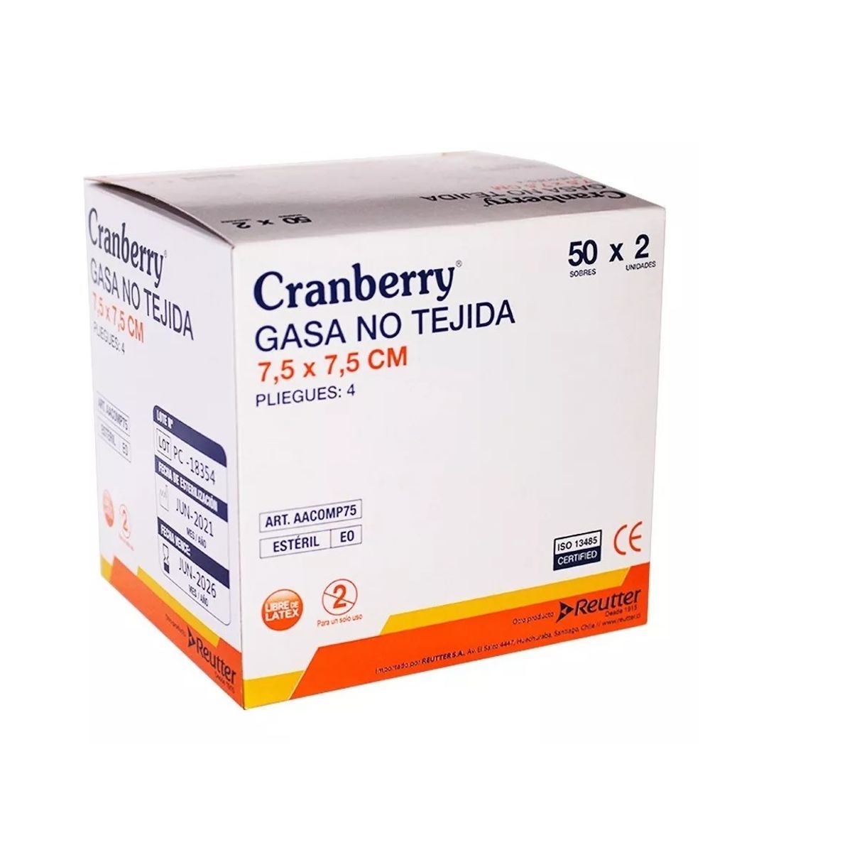 CRAMBERRY - Gasa Estéril No Tejida Tamaño 7,5x7,5cm Caja De 50 Sobres