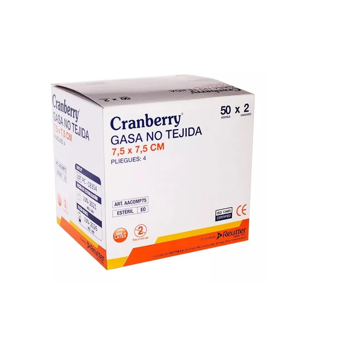 CRAMBERRY - Gasa Estéril No Tejida Tamaño 7,5x7,5cm Caja De 50 Sobres