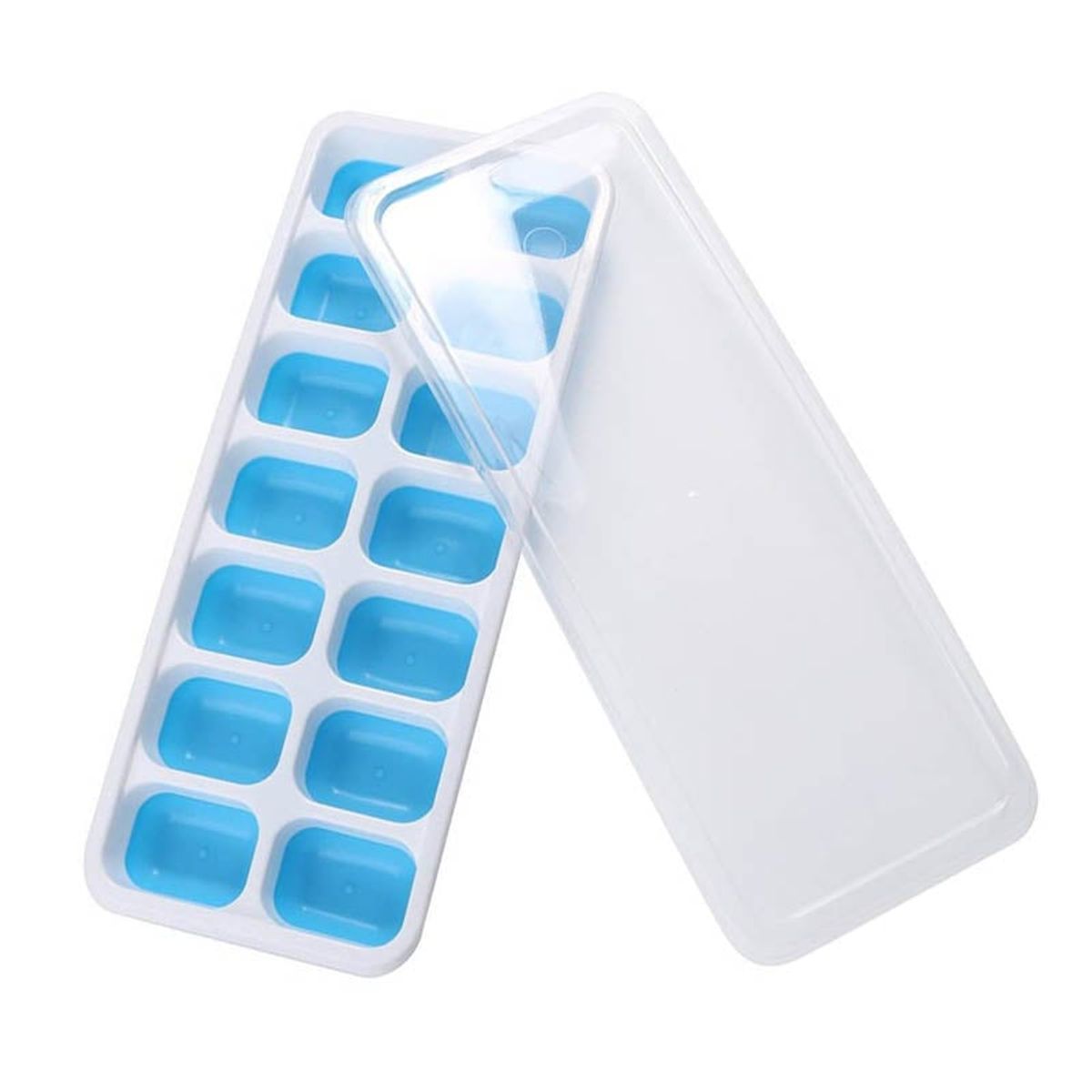 GENERICO - Bandeja de silicona celeste para cubos de hielo con tapa