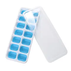 GENERICO - Bandeja de silicona celeste para cubos de hielo con tapa