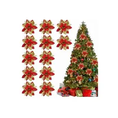 GENERICO - Pack X10 Flores Navideña Adorno De Navidad Decoracion Arbol R