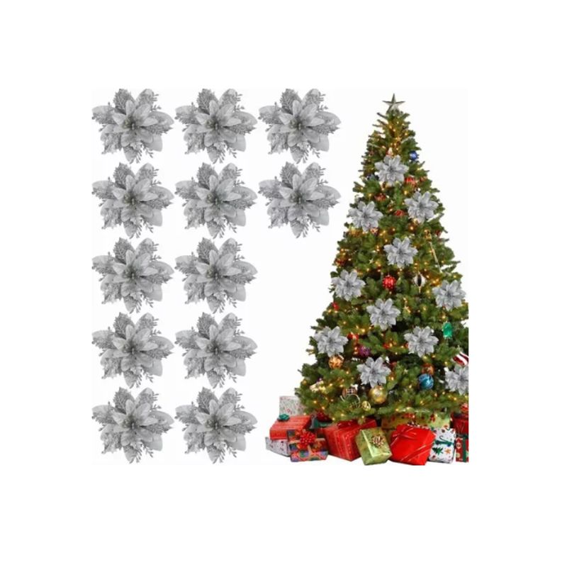 GENERICO - Pack X10 Flores Navideña Adorno De Navidad Decoracion Arbol P