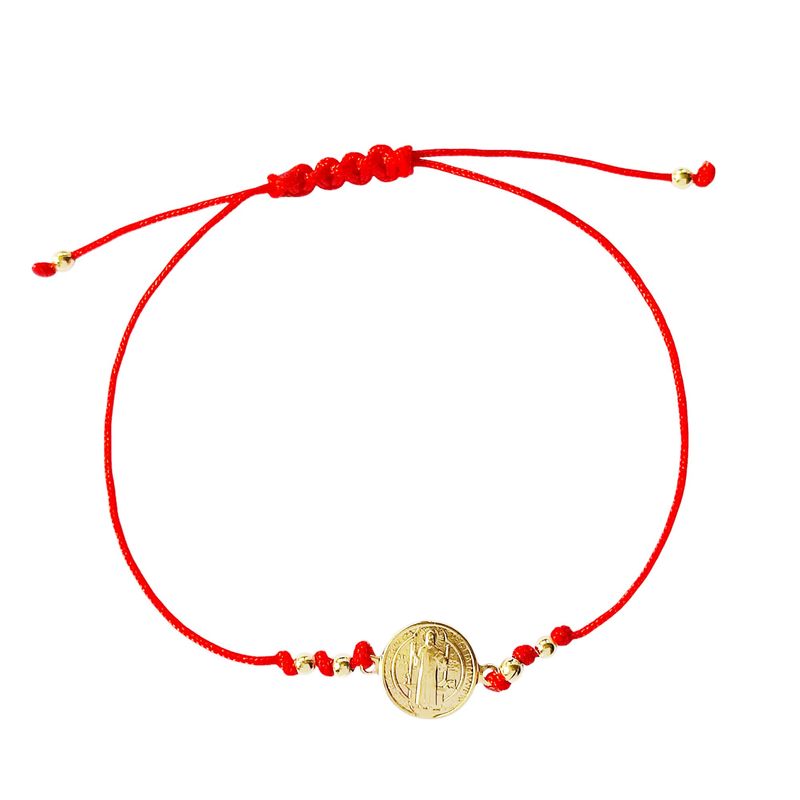 ANDREA COGGIOLA JOYAS - Pulsera San Benito Bolitas Enchapado Oro 18K Cordón Rojo