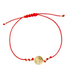 ANDREA COGGIOLA JOYAS - Pulsera San Benito Bolitas Enchapado Oro 18K Cordón Rojo