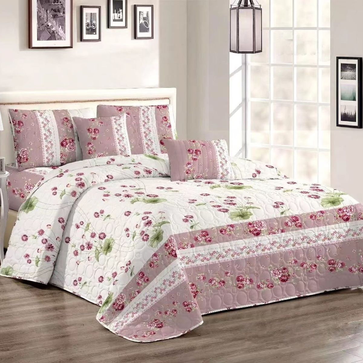 GENERICO - CUBRECAMA QUILT DE VERANO 1.5 PLAZA DISEÑO FLORES ROSA TF