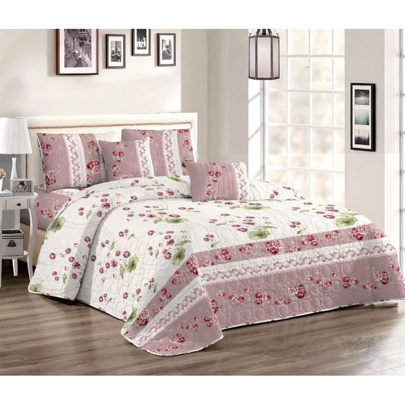 GENERICO - CUBRECAMA QUILT DE VERANO 1.5 PLAZA DISEÑO FLORES ROSA TF