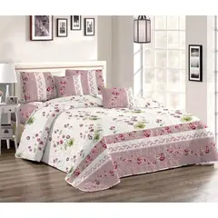 GENERICO - CUBRECAMA QUILT DE VERANO 1.5 PLAZA DISEÑO FLORES ROSA TF
