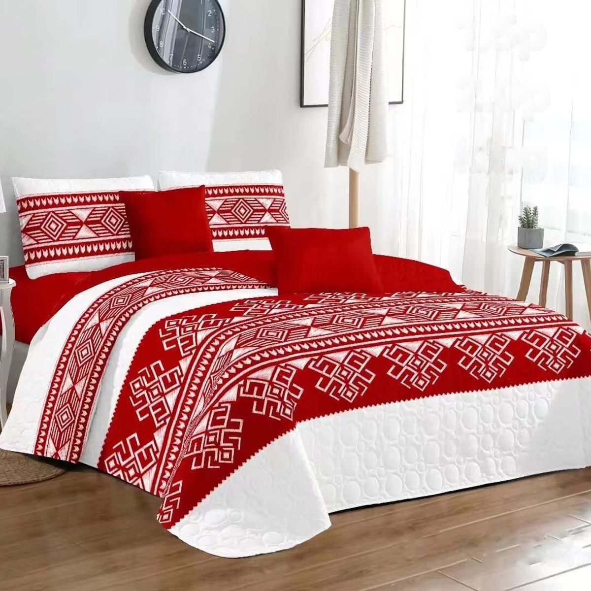 GENERICO - CUBRECAMA QUILT DE VERANO 1.5 PLAZA DISEÑO BLANCO ROJO TF