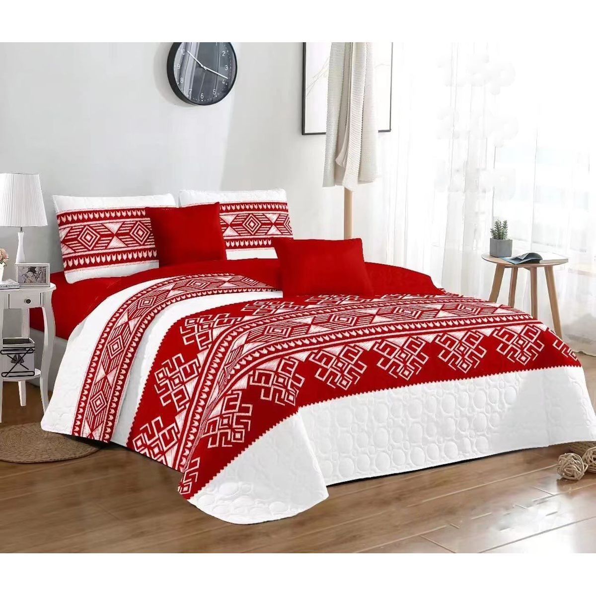 GENERICO - CUBRECAMA QUILT DE VERANO 1.5 PLAZA DISEÑO BLANCO ROJO TF