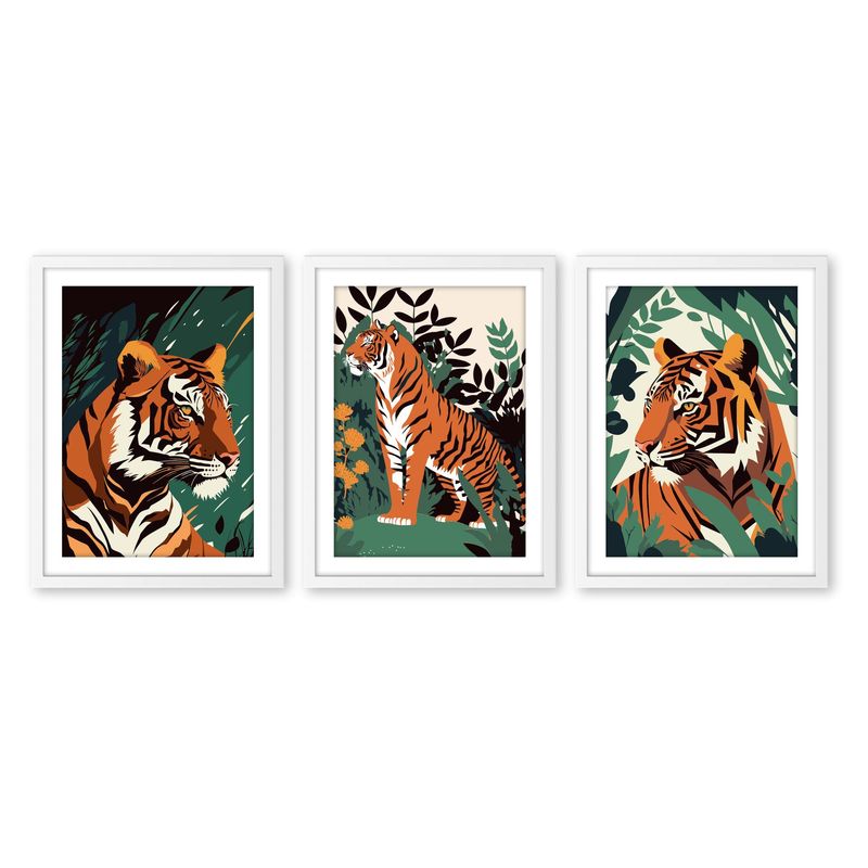 ALCUADRADO - Set Triple Cuadros Tigre Selva Blanco