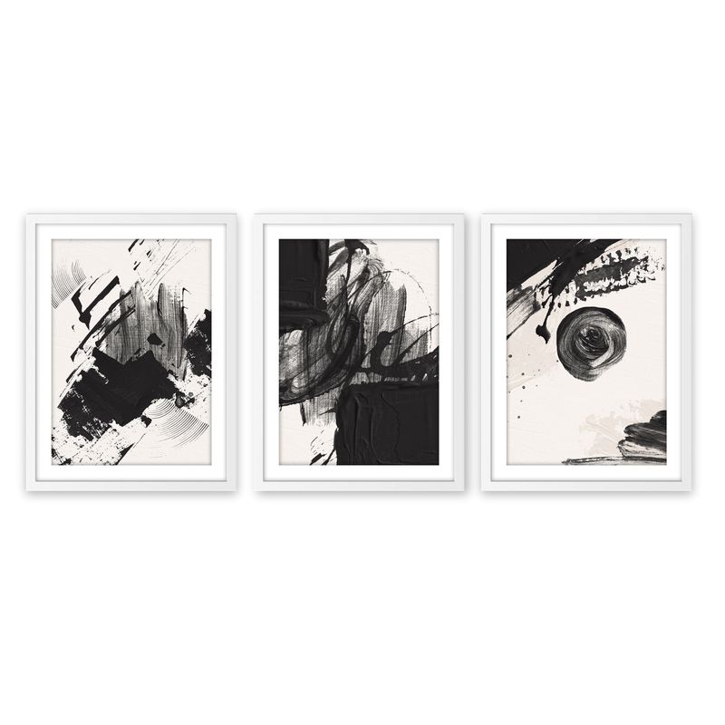 ALCUADRADO - Set Triple Cuadros Pintura Byn  Blanco