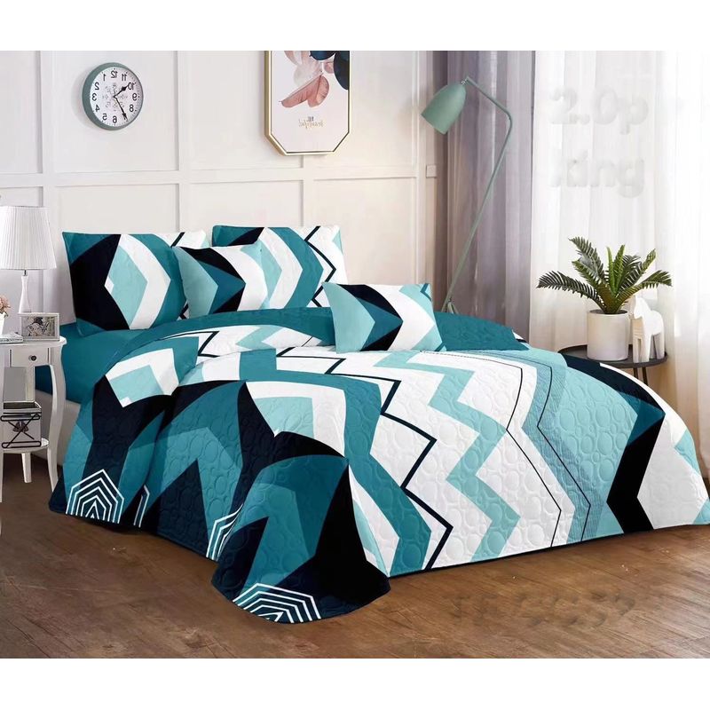 GENERICO - CUBRECAMA QUILT DE VERANO KING DISEÑO ZIGZAG CELESTE TF