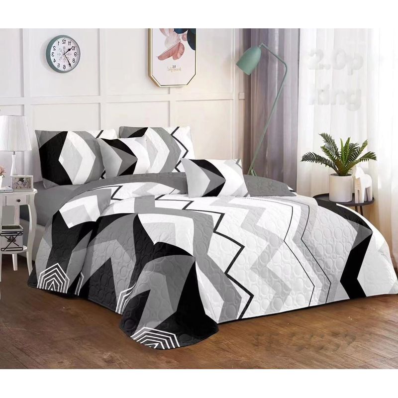 GENERICO - CUBRECAMA QUILT DE VERANO KING DISEÑO ZIGZAG GRIS TF